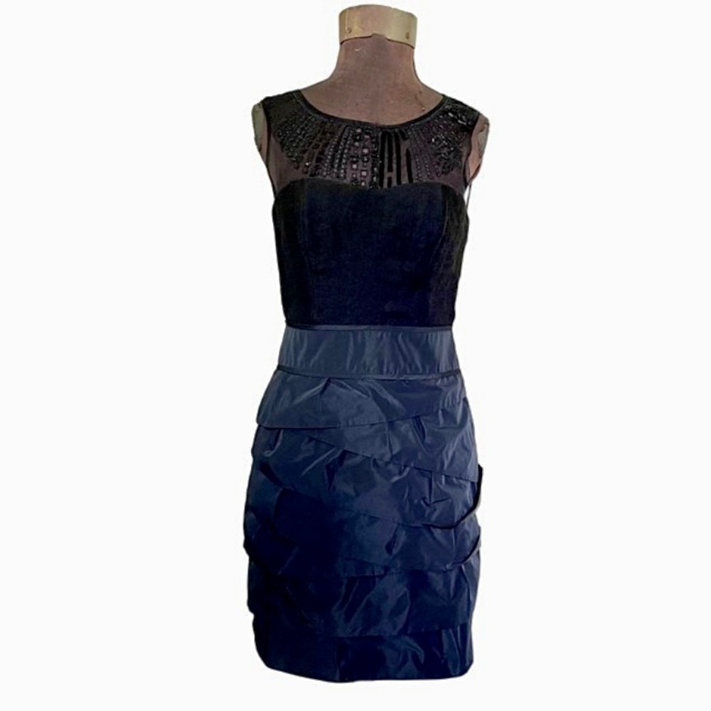 BCBGMAXAZRIA Black Beaded Ruffle Tiered Mini Sleeveless Dress Women Size 4